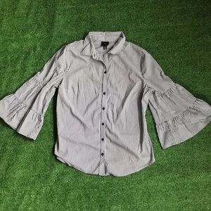 Worthington Striped Ruffle Sleeve Button Up